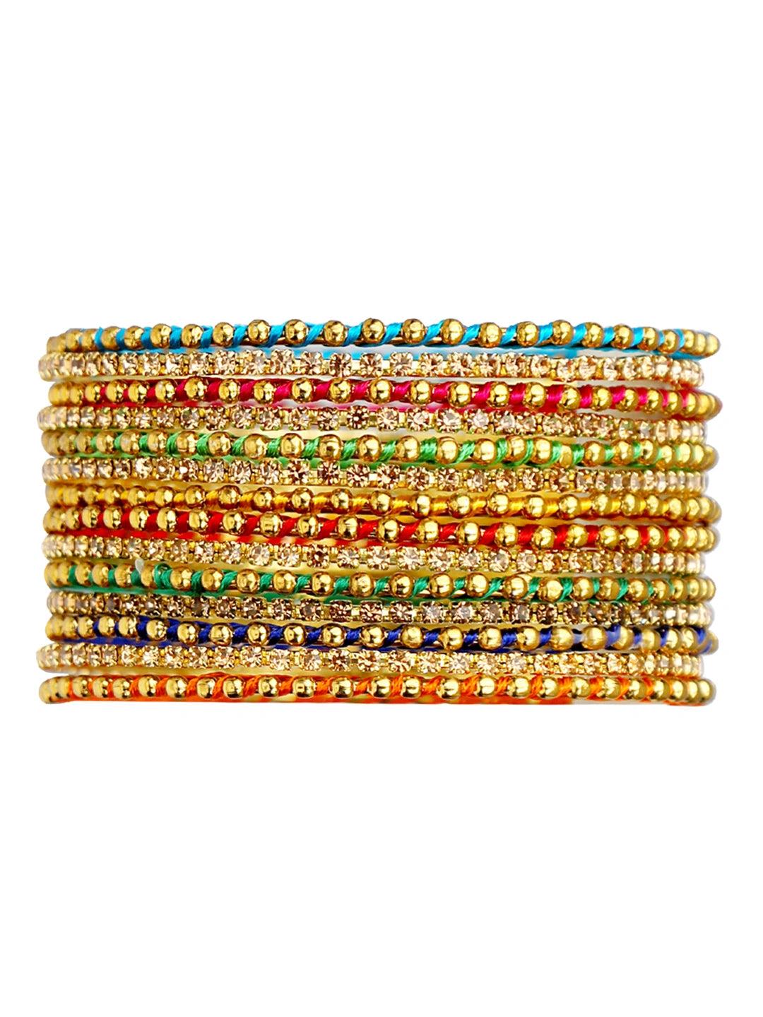 Multicolor Thread CZ Stone Gold Plated 14Pc Bangle